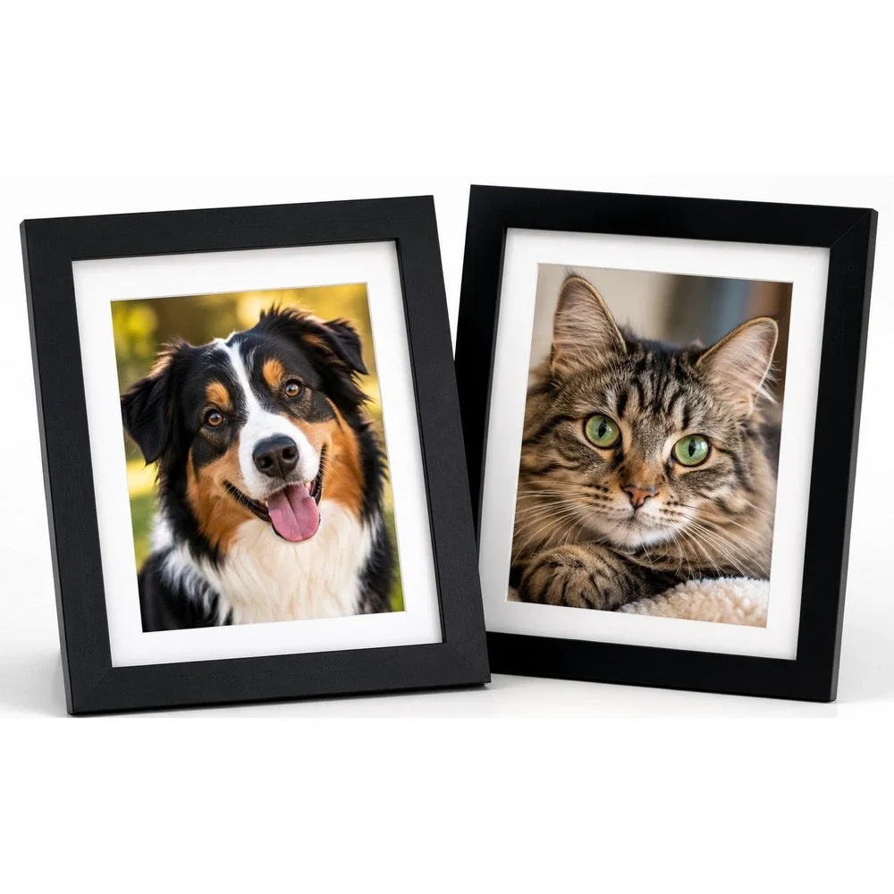 Lot of 2 Mini Picture Frames  3x4 or 2.5x3.5 Black Matted Wood Glass